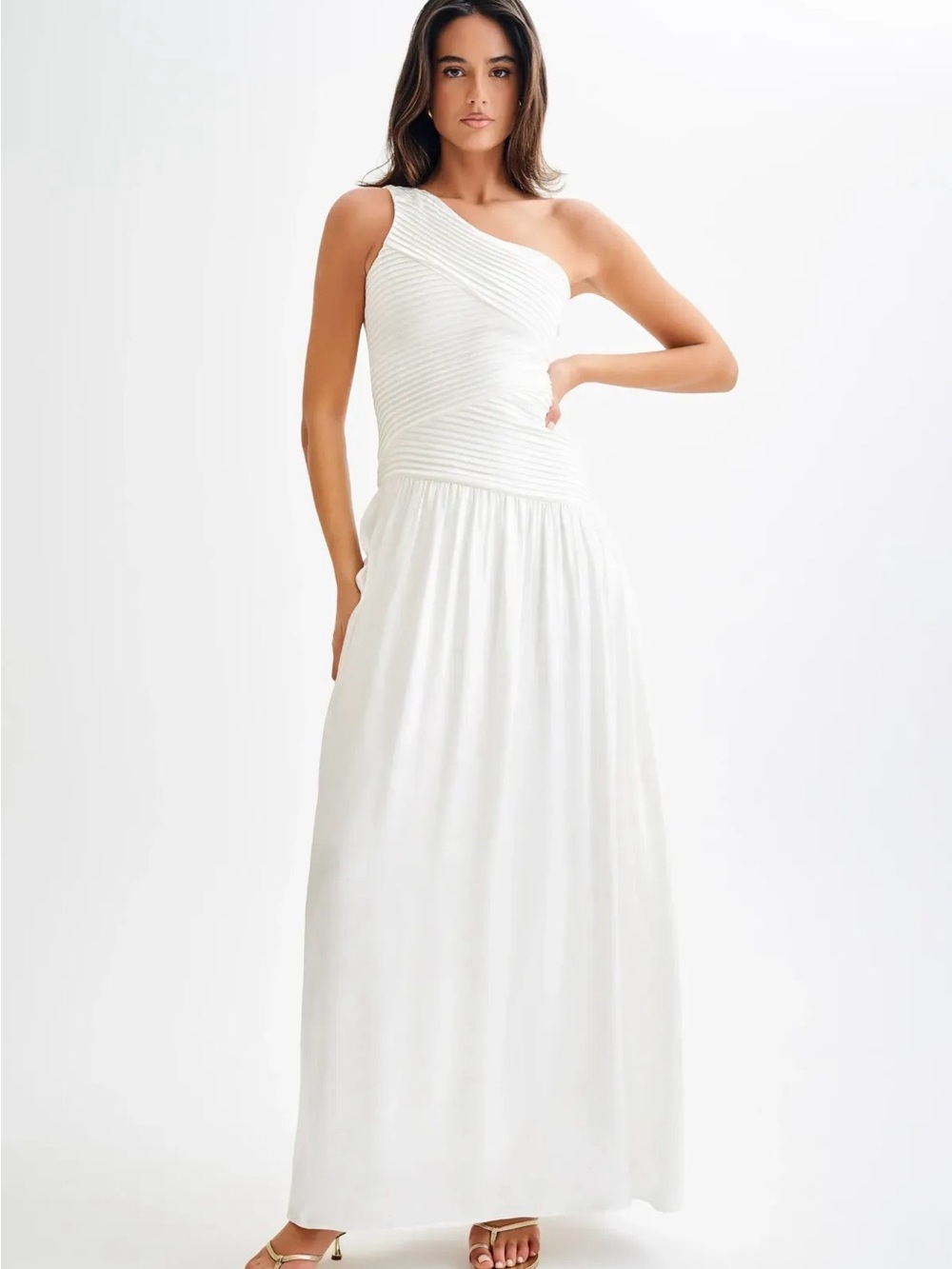 Meshki Jenna One Shoulder Pleated Maxi Dress